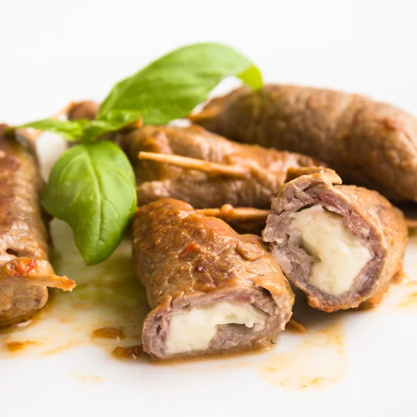 Beef rolls with ham and cheese — Stock Photo, Image