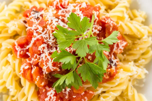 Fusilli with tomato sauce — Stock Photo, Image