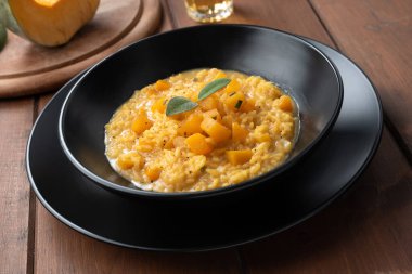 pumpkin and cheese risotto, close up