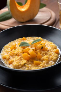 Yiyecekler. Lezzetli balkabaklı risotto yakın plan