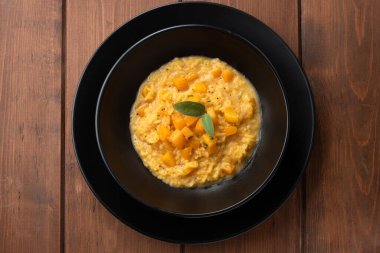 pumpkin and cheese risotto, close up