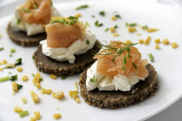 Food Close Delicious Fish Canapes — Fotografia de Stock