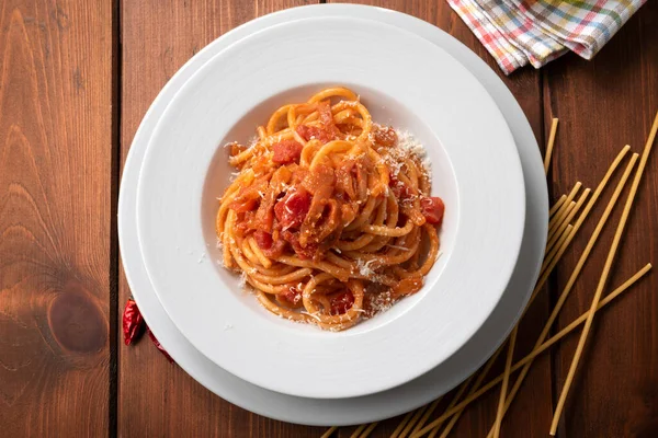 Кухня Смачного Букатіні Традиційний Рецепт Італійської Пасти — стокове фото
