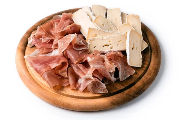 Platter Sliced Prosciutto Crudo Brie — Stock Photo, Image