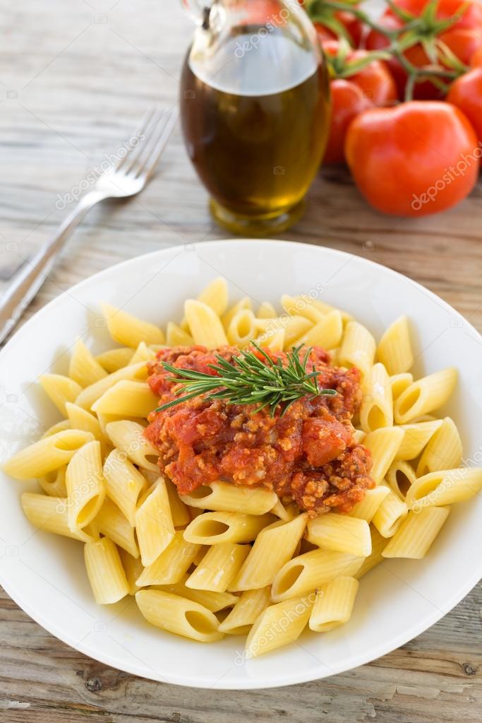 Mezze penne with ragout sauce, Italian Pasta