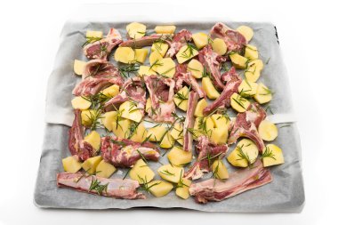 Kuzu ve teneke pişirme üzerinde patates