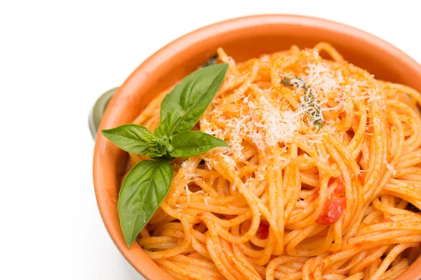 Espaguetis con salsa de tomate, comida italiana — Foto de Stock