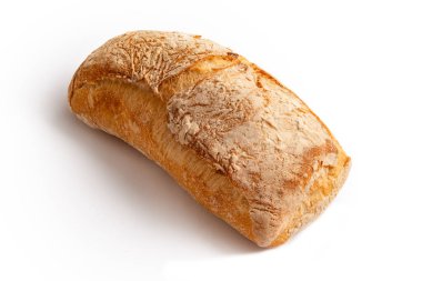Ciabatta, beyaz arka planda izole edilmiş tipik taze İtalyan ekmeği.