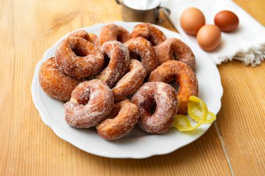 Fried zeppole with cinnamon and sugar, Neapolitan food