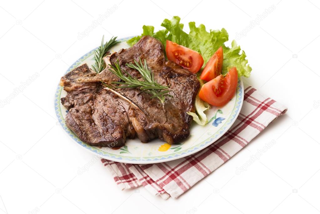 Roasted beef steak with vegetable salad 