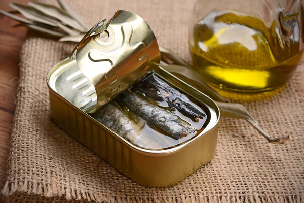 Tinned anchovies in oil — Stock Photo, Image