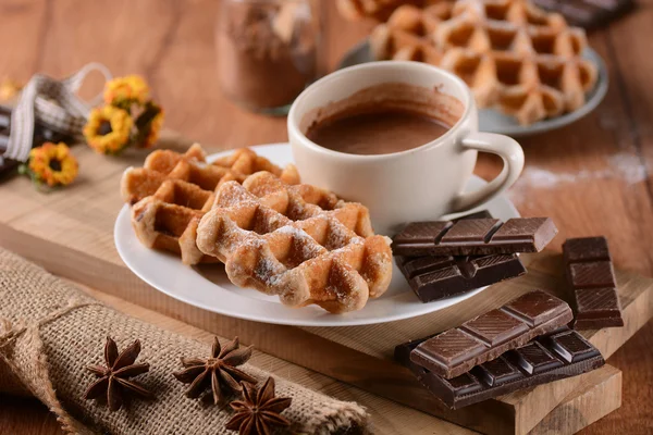 Waffles with chocolate — Stock Photo, Image