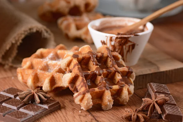 Waffles with chocolate — Stock Photo, Image
