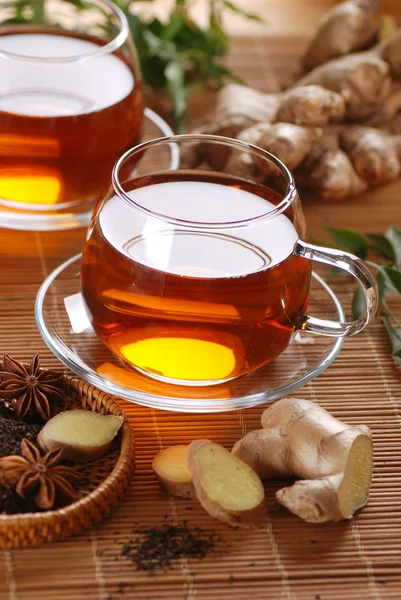 Ginger tea in glass cup — Stock Photo, Image