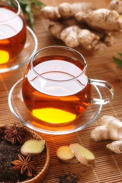 Ginger tea in glass cup — Stock Photo, Image