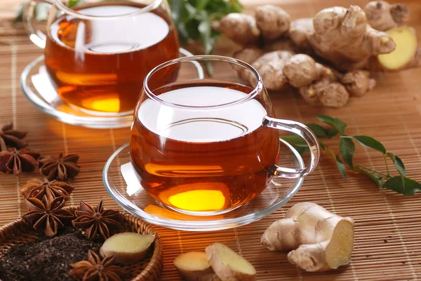 Ginger tea in glass cup — Stock Photo, Image