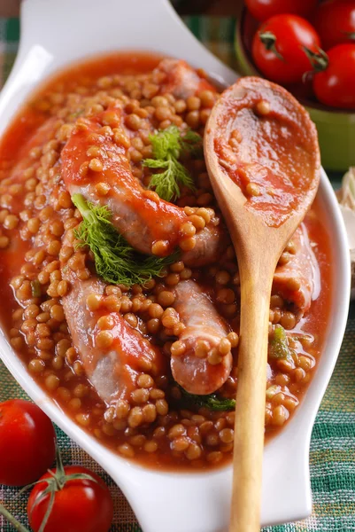 Sausage and lentils — Stock Photo, Image