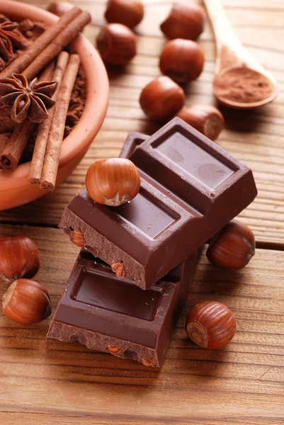 Chocolate and hazelnuts — Stock Photo, Image