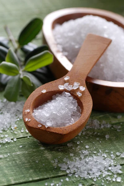 Sea salt in the spoon — Stock Photo, Image