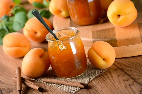 Apricot jam in jar — Stock Photo, Image