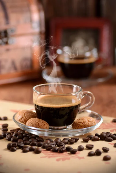 Italian espresso coffee in glass cup — Stock Photo, Image