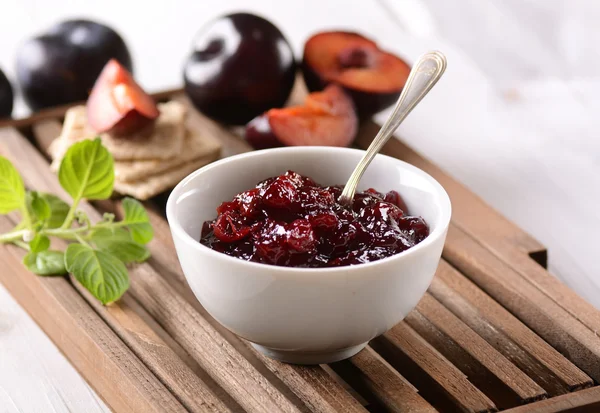 Plum jam in bowl — Stock Photo, Image