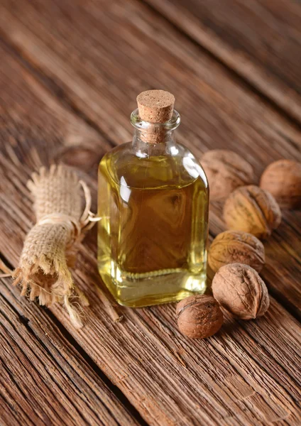 Walnut oil in the bottle — Stock Photo, Image