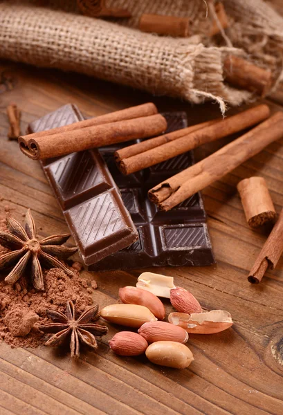 チョコレート、シナモン、ピーナッツ — ストック写真
