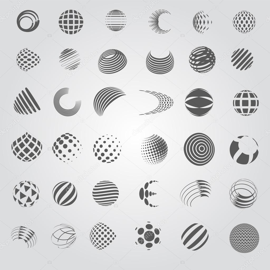 Sphere Icons Set - Isolated On Gray Background