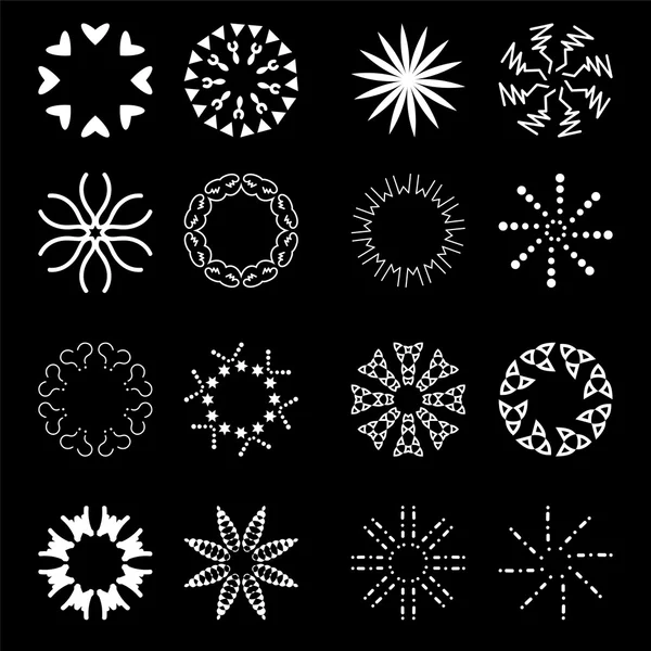 Sonnenstrahlen-Symbole gesetzt - isoliert auf schwarzem Hintergrund — Stockvektor