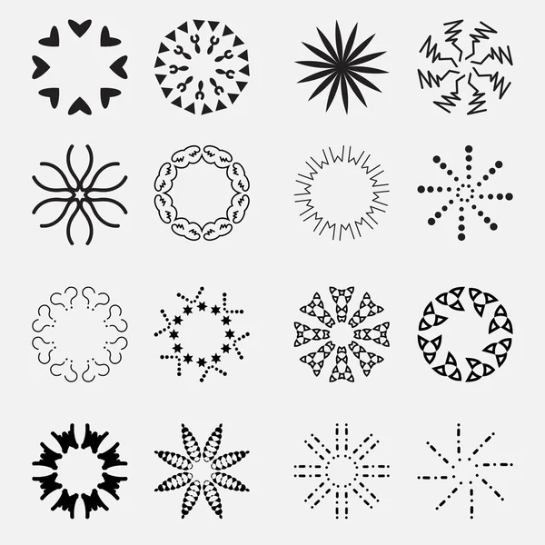 Sun's Rays Icons Set - Isolated On Gray Background — Stock Vector