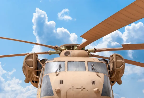 Military helicopter rotor with blue sky background — Stock Photo, Image