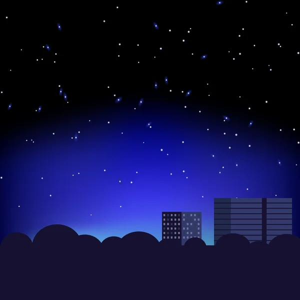 星と街と夜の空のシルエット — ストックベクタ