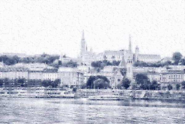 Переглянути Будайському боці Будапешті в сильний дощ — стокове фото