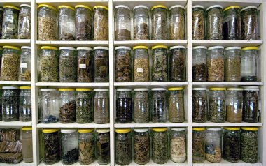 Spices and herbs in bottles