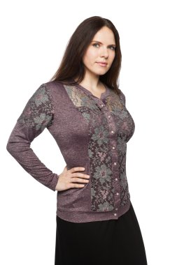 Bir bluz güzel esmer kadın