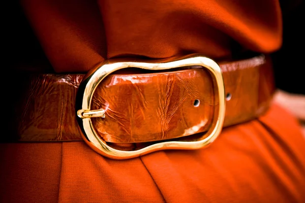 Leather belt with a large buckle — Stock Photo, Image