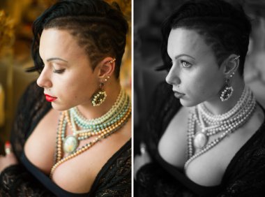 Kız vücut geliştirmeci traş tapınak ve asimetrik saç kesimi ile