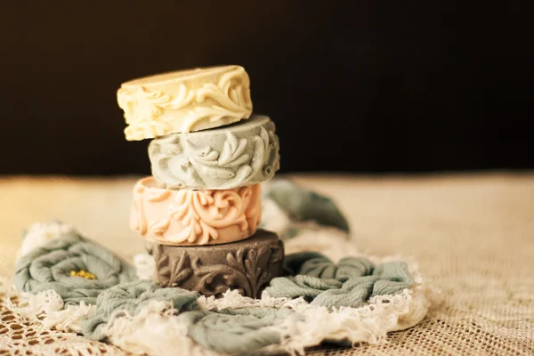 Colorful handmade soap, decorated with patterns — Stock Photo, Image