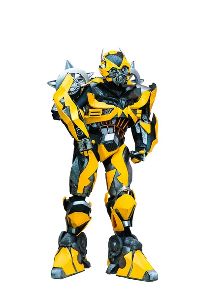 Beyaz bir arka plan üzerinde parlak oyuncak trafo