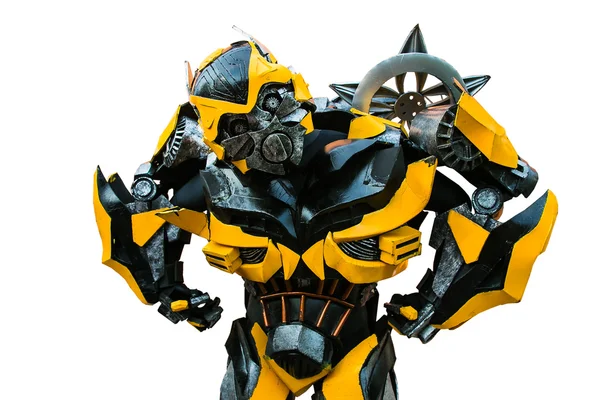 Beyaz bir arka plan üzerinde parlak oyuncak trafo