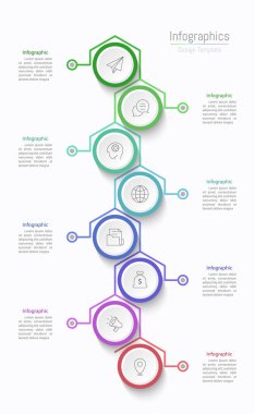 İş verileriniz için Infographic 8 seçenekleri tasarım elemanları. Vektör İllüstrasyonu.