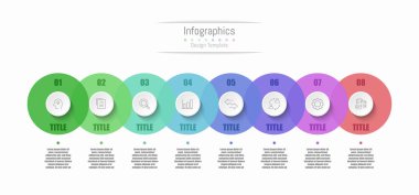 İş verileriniz için Infographic 8 seçenekleri tasarım elemanları. Vektör İllüstrasyonu.