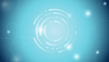 Beyaz altıgen ve daire şekilleriyle süslenmiş soyut mavi ve yeşil eğimli arkaplan parlayan ışık efekti, Vektör illüstrasyonu