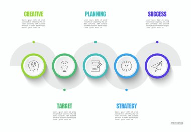 İş verileriniz için Infographic 5 seçenekleri tasarım elemanları. Vektör İllüstrasyonu.