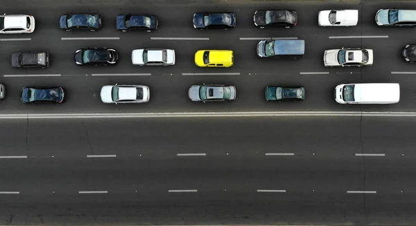 Aerial Traffic Jam Cars Highway Peak Hour Top View Drone — Stock Photo, Image