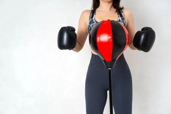 Concept Autodéfense Des Femmes Femme Portant Des Gants Boxe Près — Photo