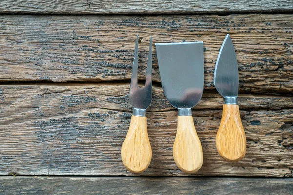 Cheese Knife Set Wooden Background — Stock Photo, Image