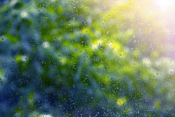 Капли Дождя Мокрое Стекло После Дождя Солнечный Свет Углу Фрама — стоковое фото