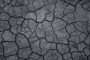 Kuraklık ve toprak dehidrasyon geçmişi. Kuru çatlak toprak dokusu. Tonu ayarlanmış resim.